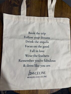 Celine Cream Canvas Tote with Black Script